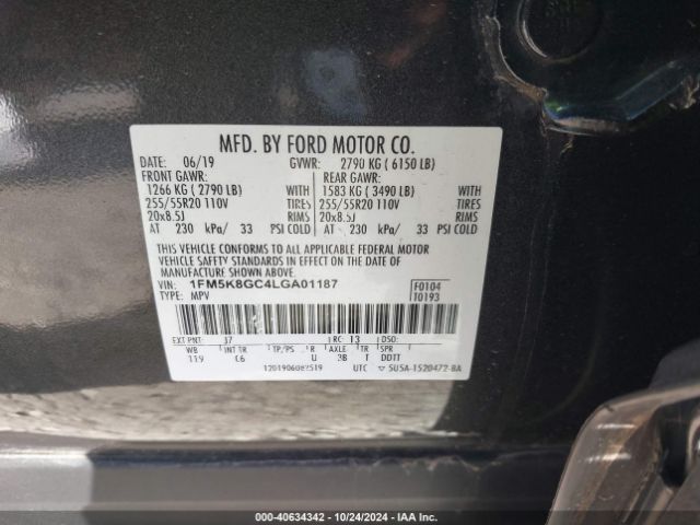 1FM5K8GC4LGA01187 Ford Explorer St