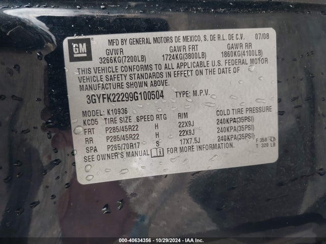 2009 CADILLAC ESCALADE EXT 3GYFK22299G100504 Photo 8