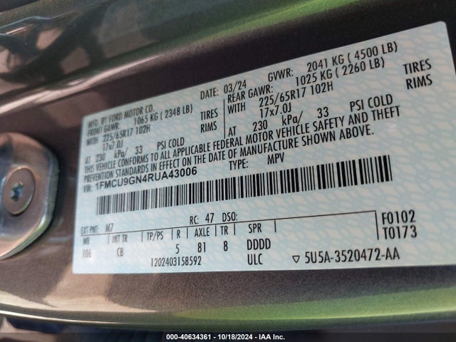 Ford Escape Active 2024 1FMCU9GN4RUA43006 Image 9