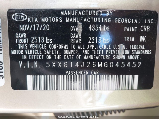 5XXG14J26MG045452 KIA K5 LXS