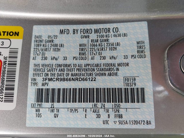 Ford Bronco Sport Big Bend 2022 3FMCR9B66NRD66122 Image 9