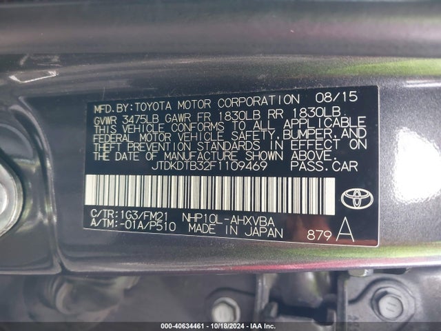 JTDKDTB32F1109469 Toyota Prius C Two