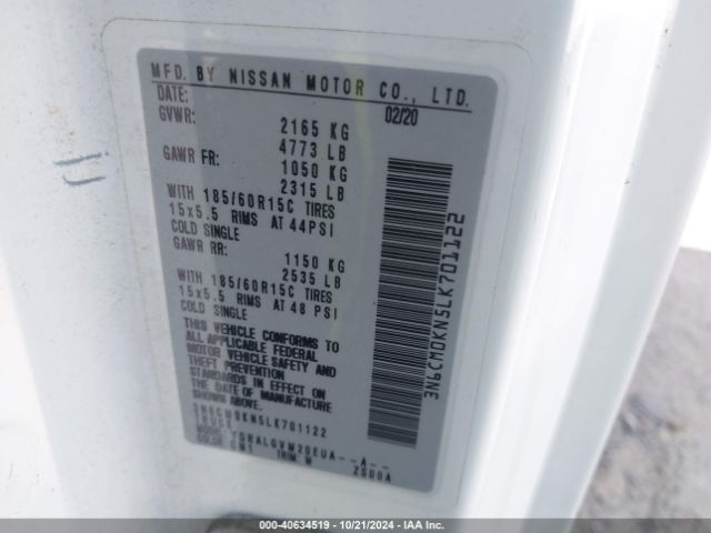 3N6CM0KN5LK701122 Nissan Nv200 Compact Cargo Sv Xtronic Cvt