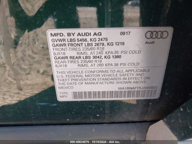 WA1BNAFY5J2060532 Audi Q5 2.0t Premium/2.0t Tech Premium
