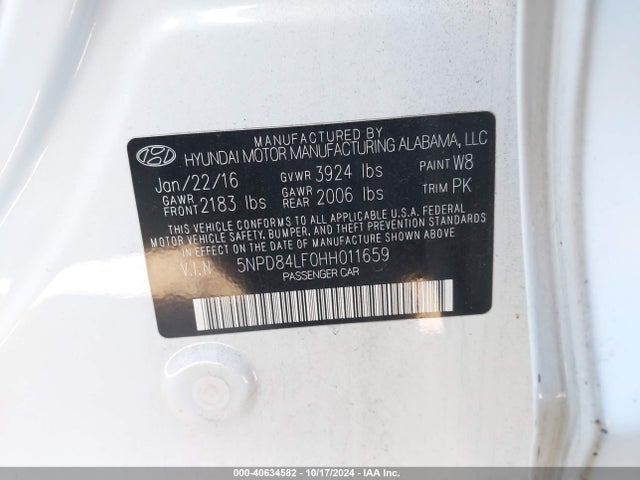 5NPD84LF0HH011659 Hyundai ELANTRA SE