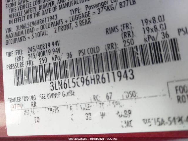 3LN6L5C96HR611943 Lincoln MKZ SELECT