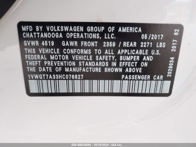 1VWGT7A33HC076827 Volkswagen Passat 1.8t Se