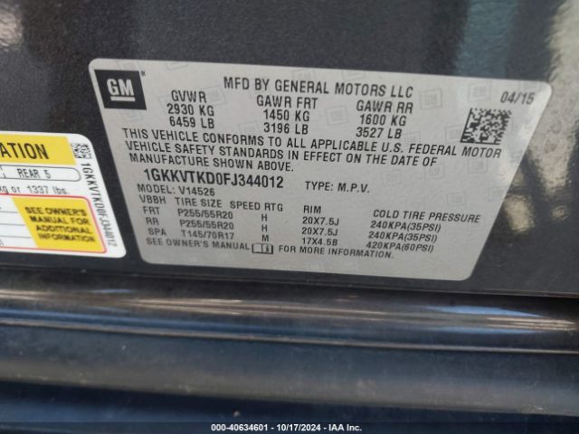 1GKKVTKD0FJ344012 GMC Acadia Denali