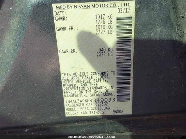 Nissan Altima 2.5 S 2017 1N4AL3AP8HN349033 Image 9