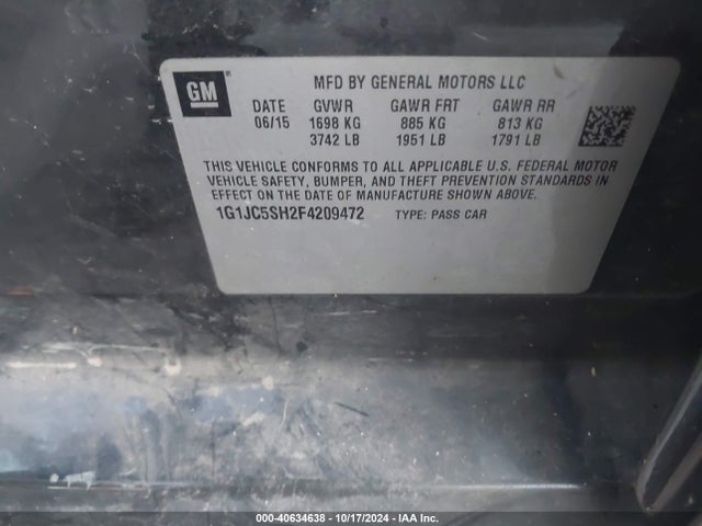 Chevrolet Sonic Lt Auto 2015 1G1JC5SH2F4209472 Image 9