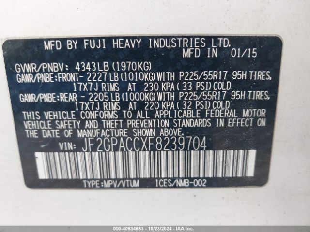 JF2GPACCXF8239704 Subaru Xv Crosstrek 2.0i Premium