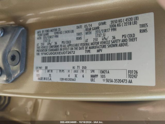 1FMCU0GXXEUD72672 Ford ESCAPE SE