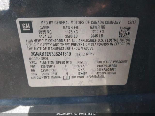 2GNAXJEV3J6241819 Chevrolet EQUINOX LT