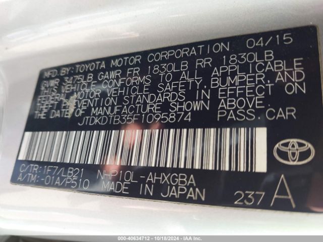JTDKDTB35F1095874 Toyota Prius C Four