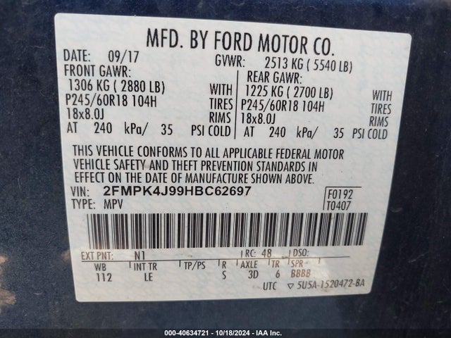Ford EDGE SEL 2017 2FMPK4J99HBC62697 Image 9