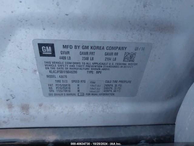 Buick Encore Convenience 2015 KL4CJFSB1FB048299 Image 9