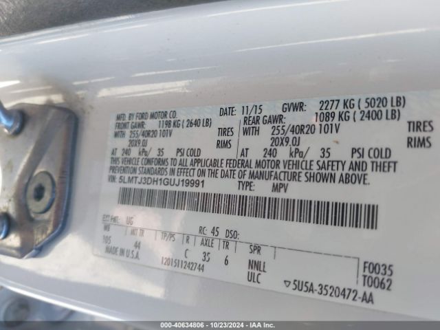 5LMTJ3DH1GUJ19991 Lincoln Mkc Reserve