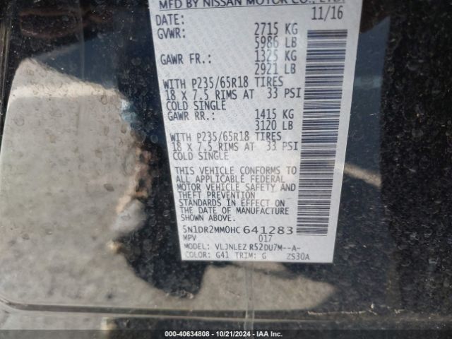 5N1DR2MM0HC641283 Nissan Pathfinder Sv