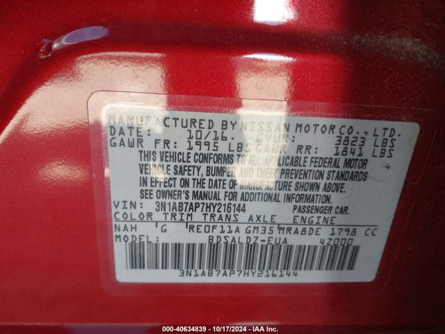 Nissan SENTRA SV 2017 3N1AB7AP7HY216144 Image 9