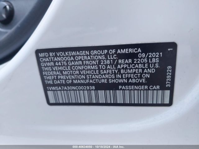 1VWSA7A30NC002938 Volkswagen Passat 2.0t Se