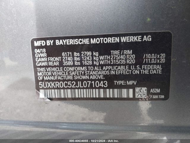 5UXKR0C52JL071043 BMW X5 Xdrive35i