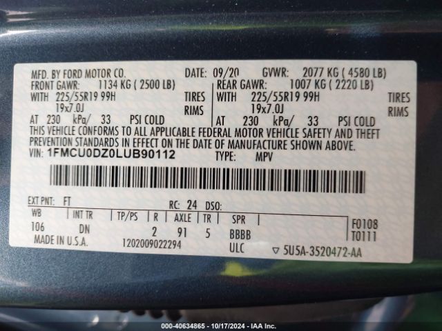 1FMCU0DZ0LUB90112 Ford Escape Titanium Hybrid