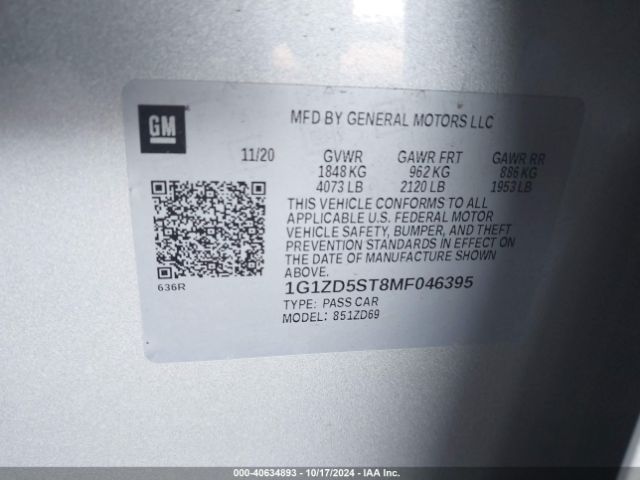 1G1ZD5ST8MF046395 Chevrolet Malibu Fwd Lt