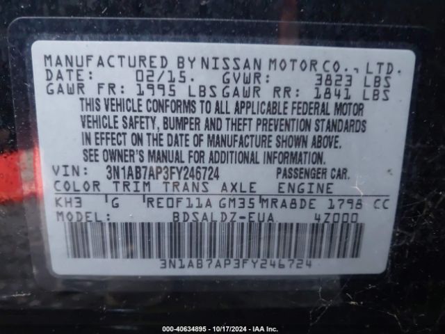 3N1AB7AP3FY246724 Nissan Sentra Fe+ S/s/sl/sr/sv