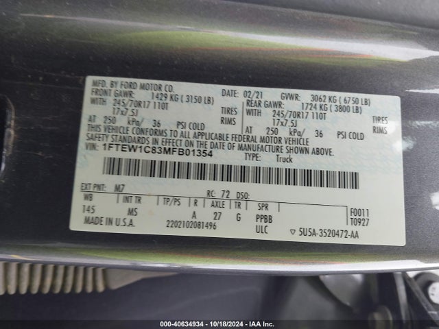 Ford F-150 Xlt 2021 1FTEW1C83MFB01354 Image 9
