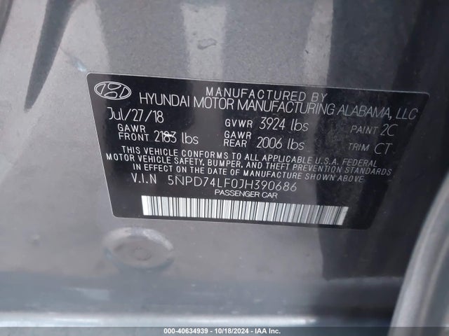 Hyundai ELANTRA SE 2018 5NPD74LF0JH390686 Image 9