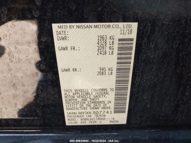 Nissan Altima 2.5 S 2019 1N4BL4BV3KN307741 Image 9