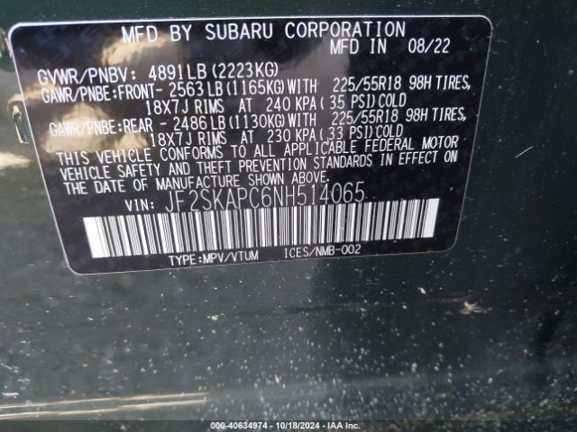 JF2SKAPC6NH514065 Subaru Forester Limited