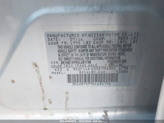 Nissan SENTRA S 2016 3N1AB7AP9GL681746 Image 9