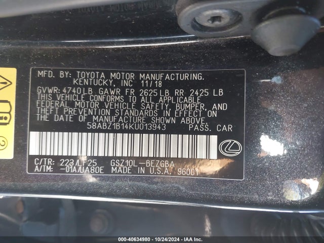 58ABZ1B14KU013943 Lexus Es 350 F Sport