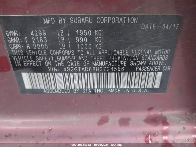 Subaru Impreza 2.0i Premium 2017 4S3GTAD68H3734566 Image 9