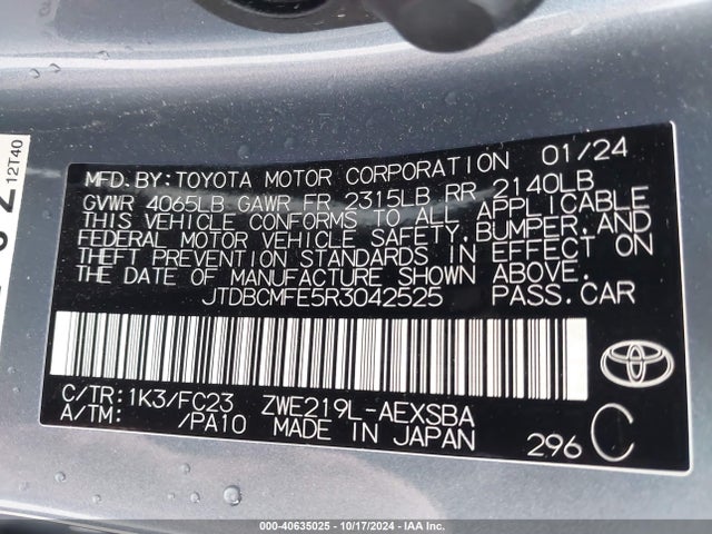 Toyota Corolla Hybrid Se 2024 JTDBCMFE5R3042525 Image 9