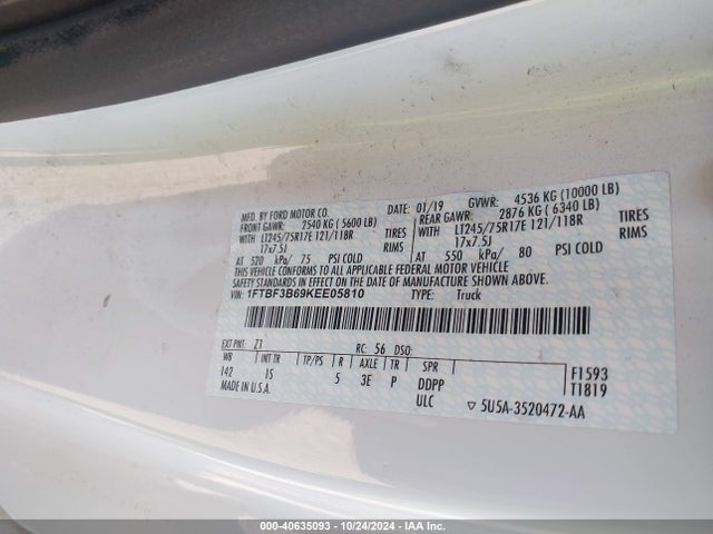 Ford F-350 Xl 2019 1FTBF3B69KEE05810 Image 9