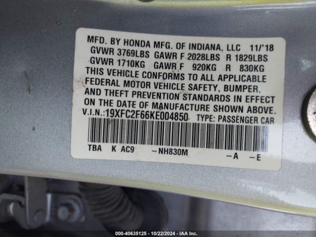 2019 HONDA CIVIC 19XFC2F66KE004850 Photo 8