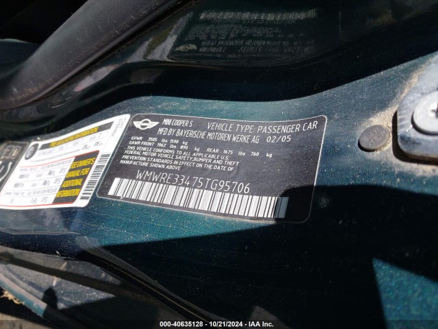 2005 MINI COOPER S WMWRE33475TG95706 Photo 8