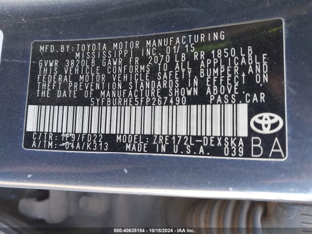 Toyota Corolla S Plus 2015 5YFBURHE5FP267490 Image 9