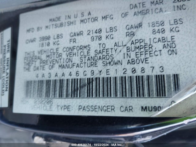 2000 MITSUBISHI GALANT 4A3AA46G9YE120873 Photo 8