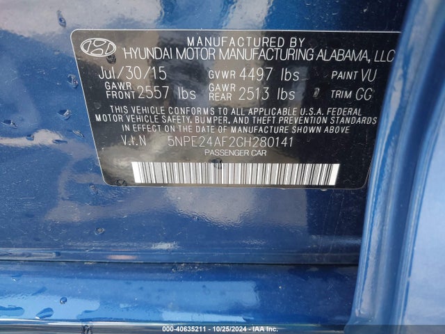 5NPE24AF2GH280141 Hyundai SONATA SE