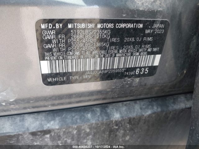 JA4J3UA89PZ059555 Mitsubishi Outlander Se 2.5 2wd