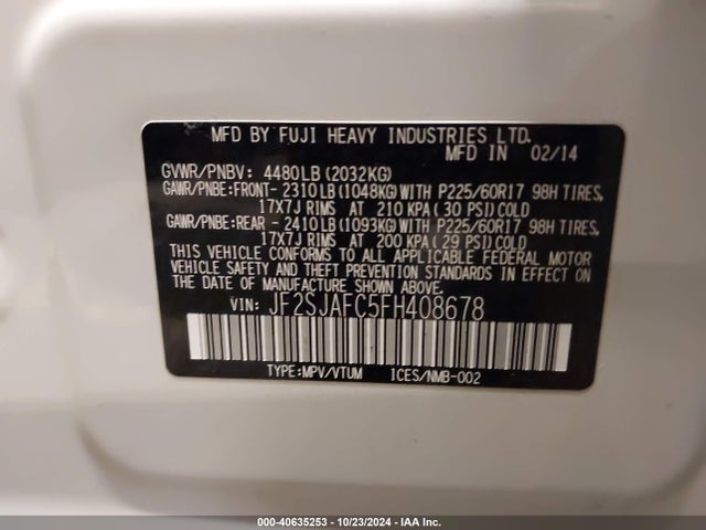Subaru Forester 2.5i Premium 2015 JF2SJAFC5FH408678 Image 9