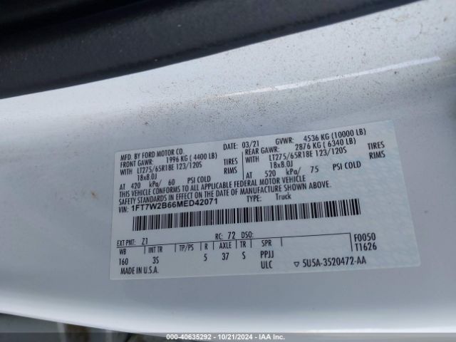 1FT7W2B66MED42071 Ford F-250 Xlt