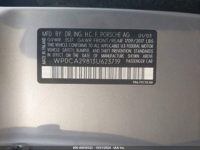 2003 PORSCHE BOXSTER WP0CA29813U623719 Photo 8