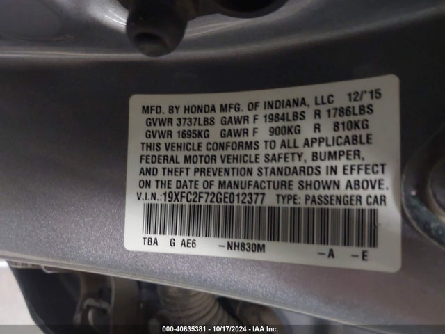 Honda CIVIC EX 2016 19XFC2F72GE012377 Image 9