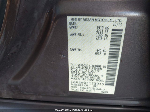 Nissan Altima 2.5 S 2014 1N4AL3AP5EC153915 Image 9