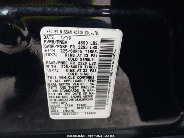 JN8AT2MT2KW260240 Nissan ROGUE SV