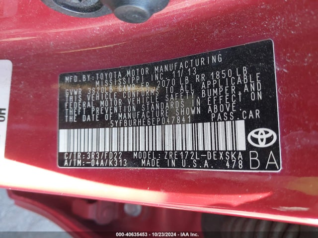 Toyota Corolla S Plus 2014 5YFBURHE6EP047841 Image 9
